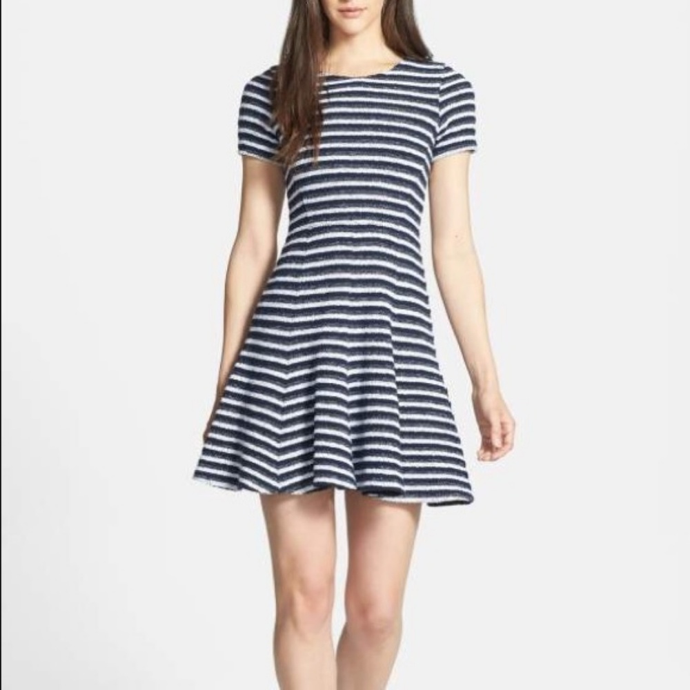 Size 2 Fit & Flare Navy Striped Theory Dress - Picture 1 of 6